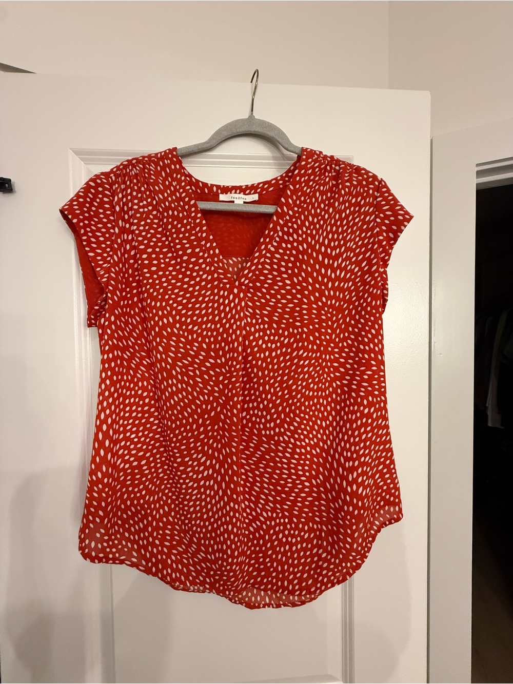 Coral Polka Dot V-Neck Women’s Top